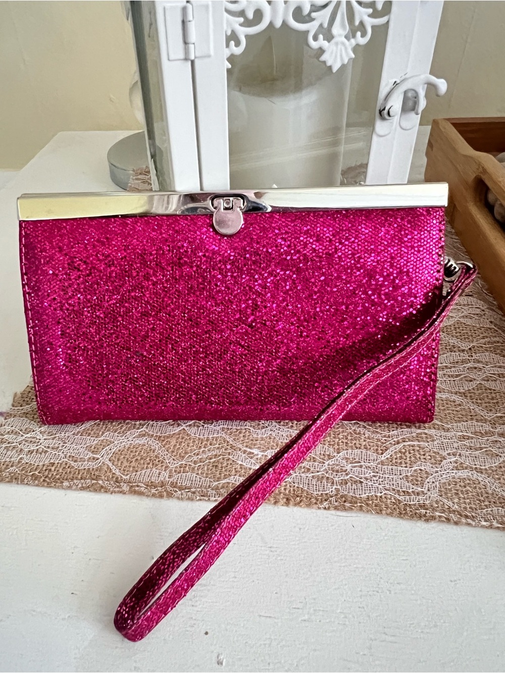 Beautiful Pink Glitter Wallet Clutch